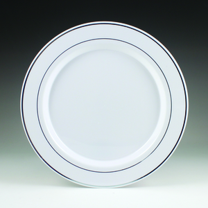 9" WHITE PLATE SILVER TRIM